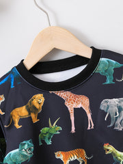 Animal Print Boys Sweatshirt Long Sleeve Crew Neck Tops