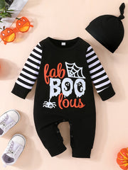Halloween Striped Long Sleeve Romper Set Baby Bodysuit Hat 2pcs