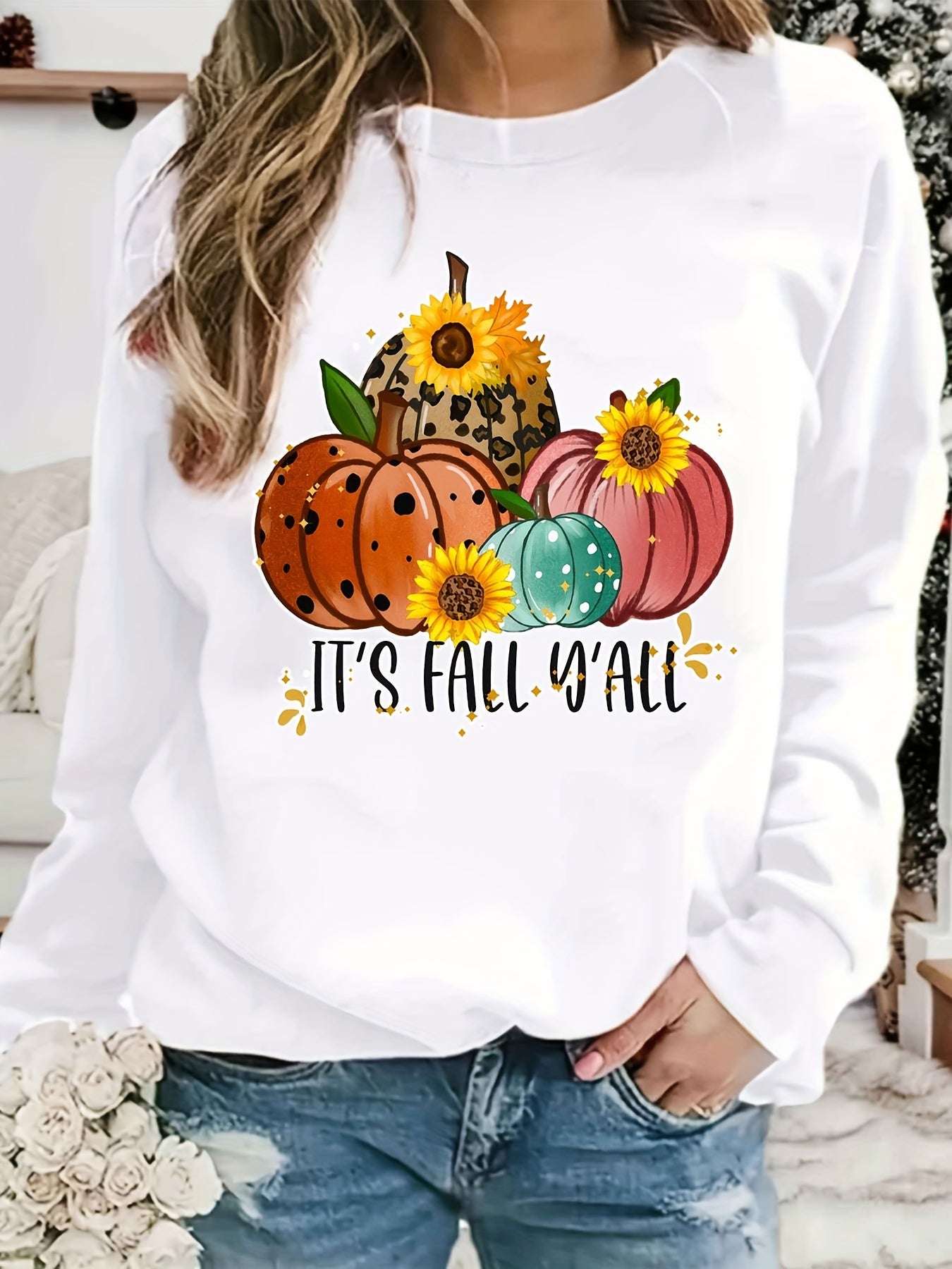 Fall Y'all Print Loose Sweatshirt Casual Long Sleeve
