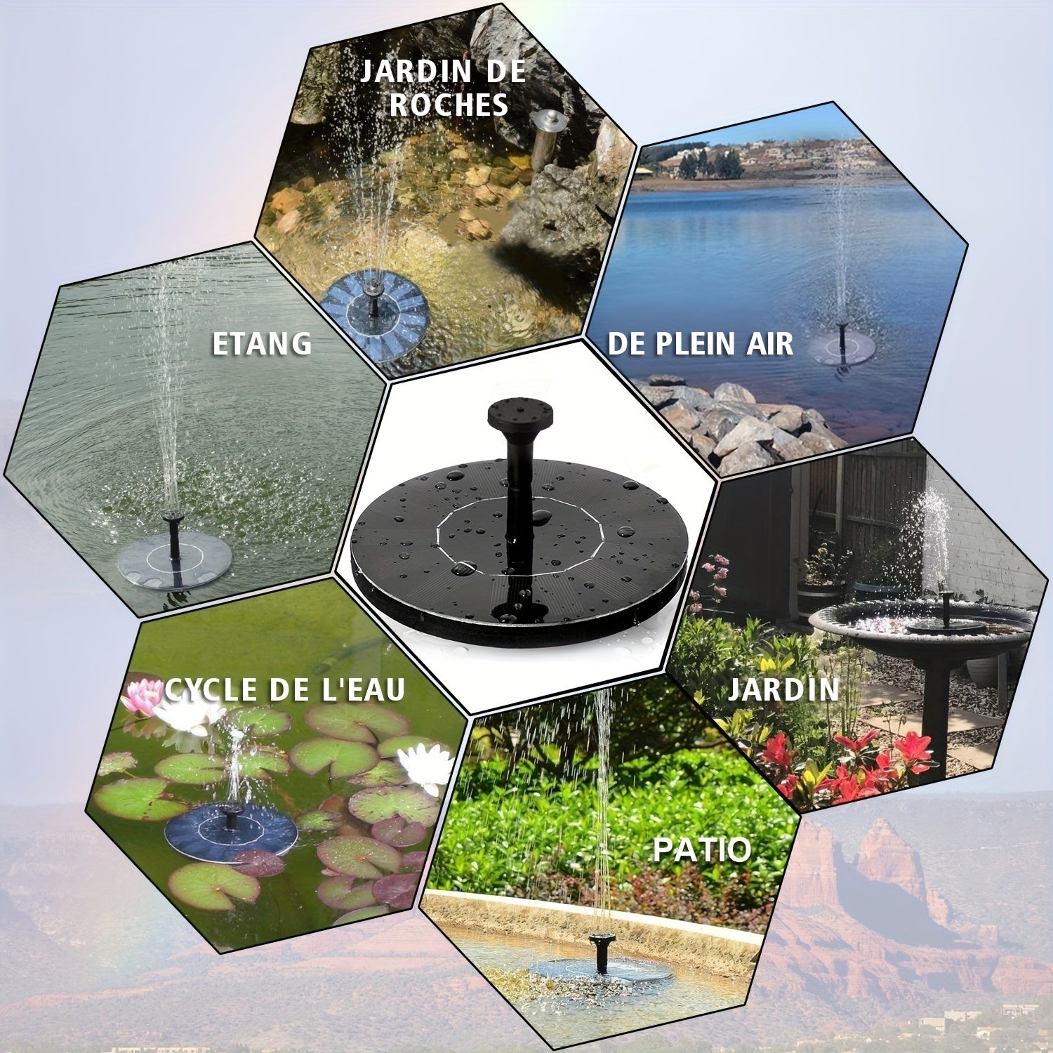1.5W Solar Fountain Pump with 6 Nozzles for Bird Bath Ponds Garden