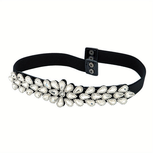 Colorful Rhinestone Elastic Waistband Women Vintage Belt