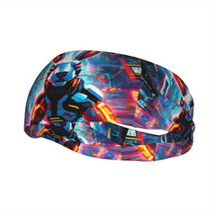 Futuristic Bunny Print Headband - Sweat Wicking Spandex