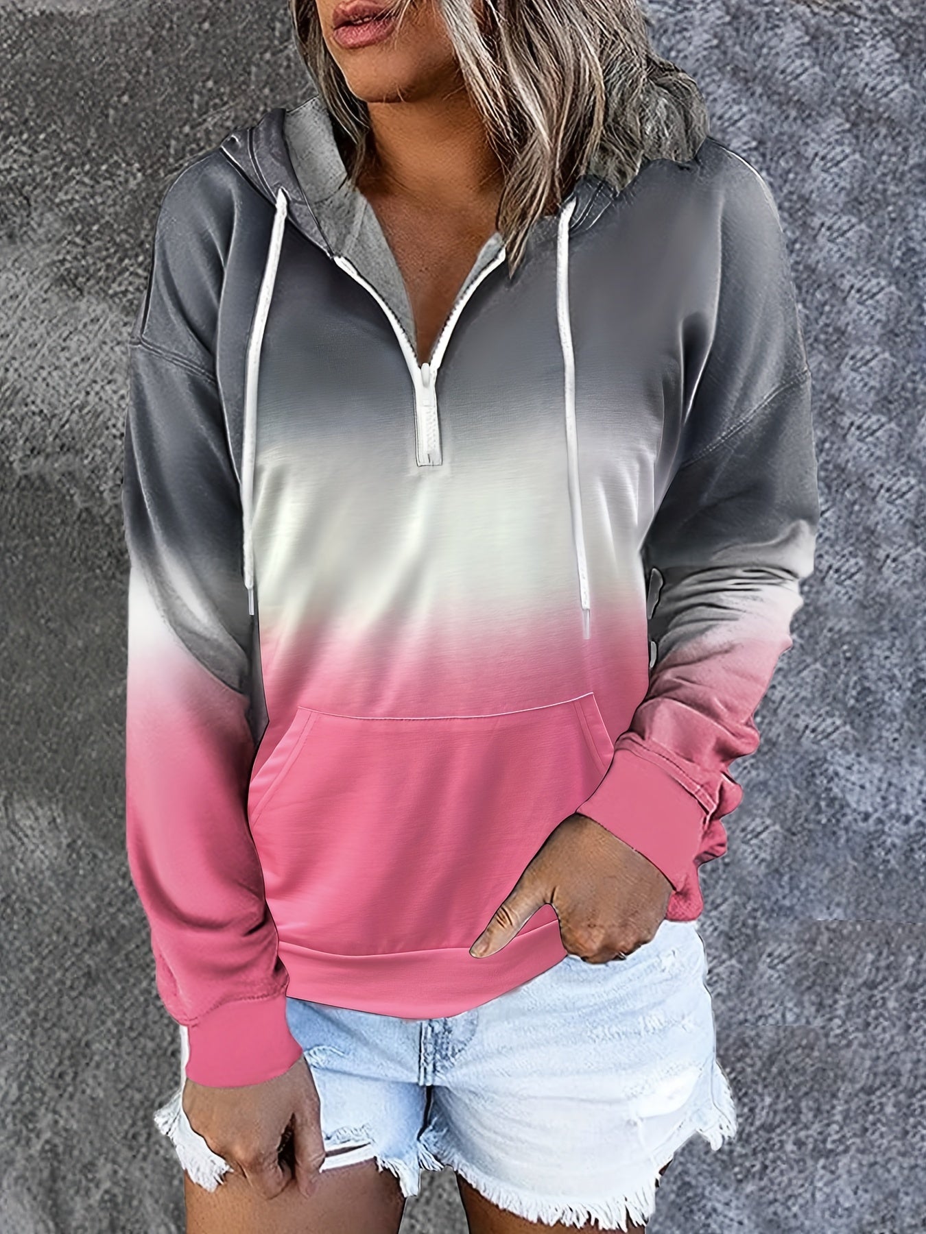 Drawstring Half Zip Hoodie Street Wear Sweatshirt