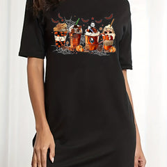 Horror Cartoon Figure & Funny Coffee Tee Dress