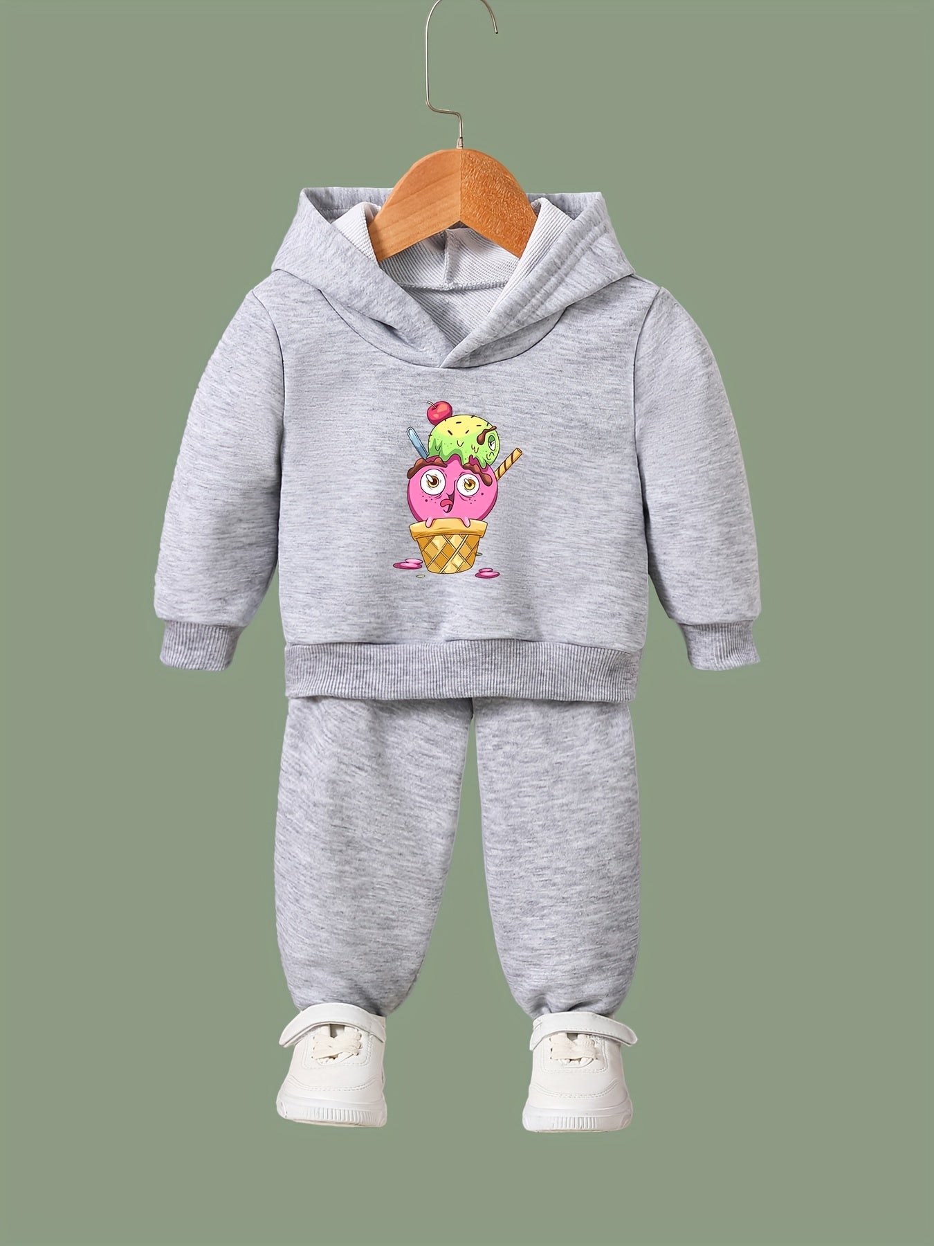 Cartoon Ice Cream 2pcs Activewear Sets Girls Comfy Outfits For Sports Running