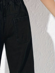 Heart Print High Waist Flared Rip Jeans Destroyed Denim Pants