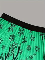 Deer Print Pleated Midi Skirt A Line Boho Style