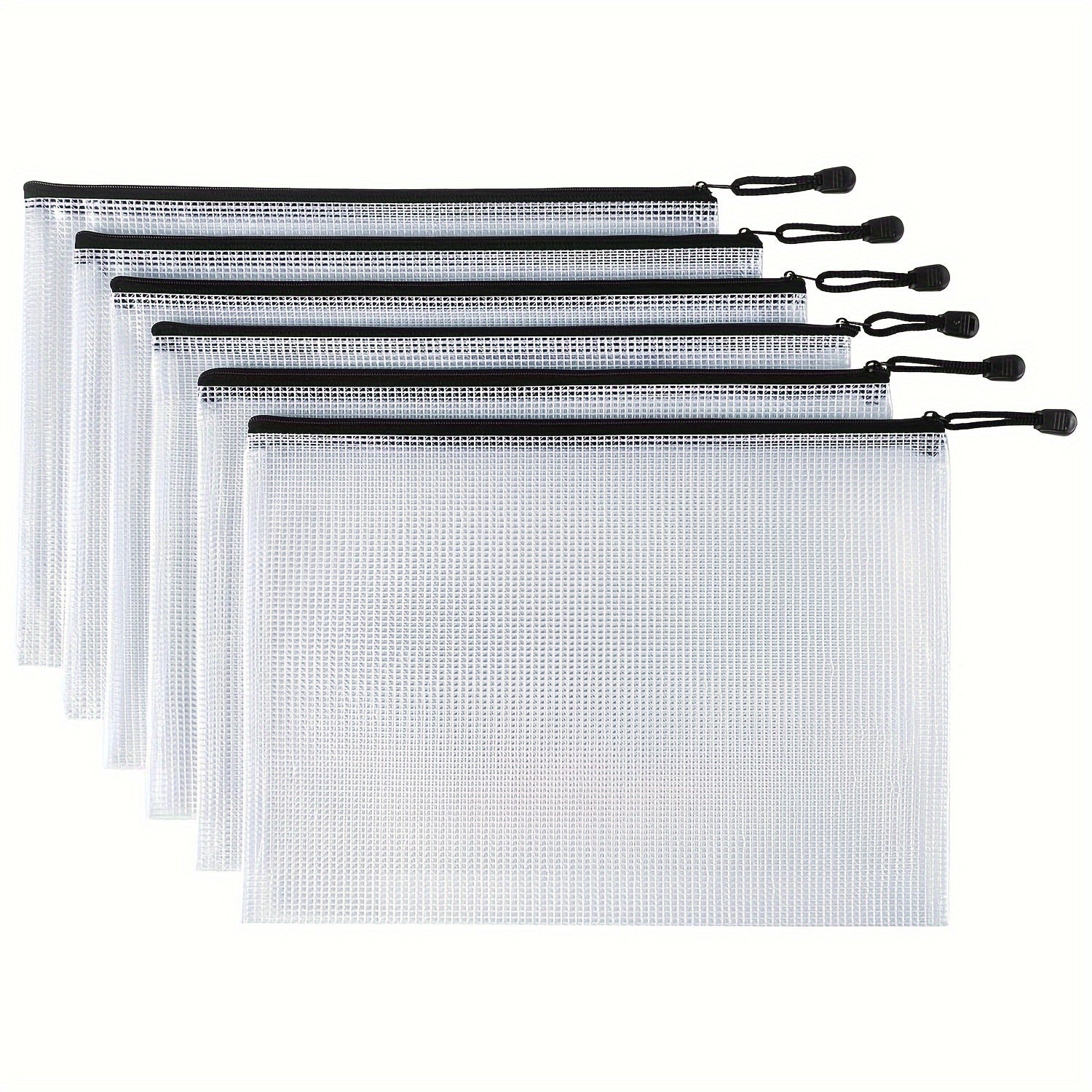Plastic Mesh Zipper Bags for School Office Supplies - Set of 6 or 12