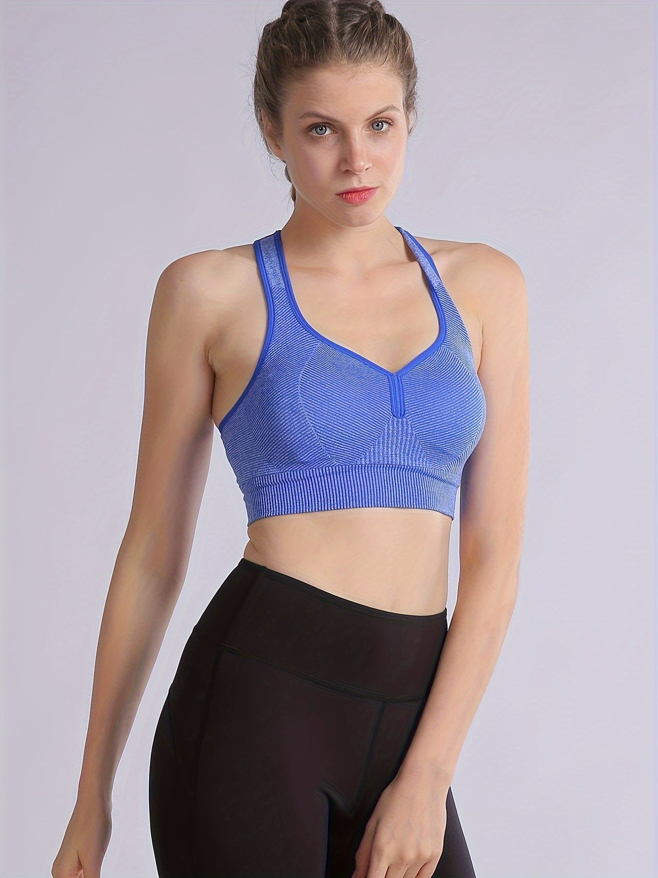 Racer Back Sports Bra V Neck High Stretch Top