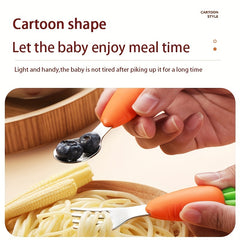 2pcs Cartoon Fork & Spoon Set For Toddlers Stainless Steel Tableware