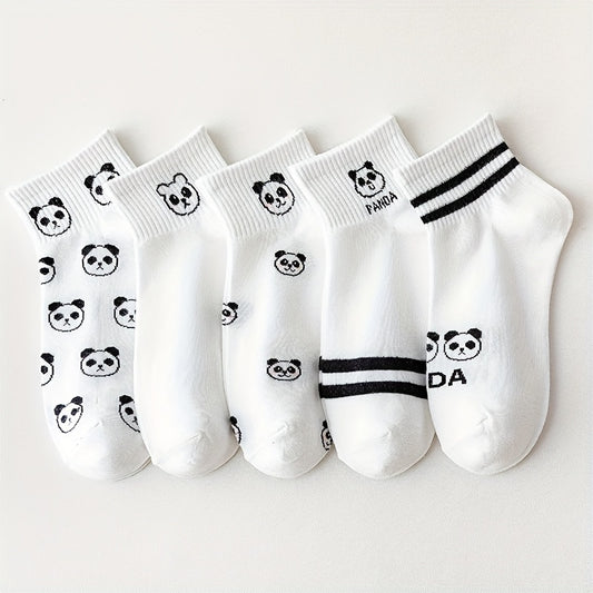 5 Pairs Cartoon Panda Print Socks Comfy & Crew Socks Women's Stockings