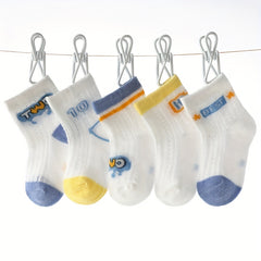 5pairs Baby Boys Kids Mesh Breathable Crew Socks for Spring and Summer