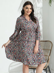Ditsy Floral Lantern Sleeve V Neck Dress