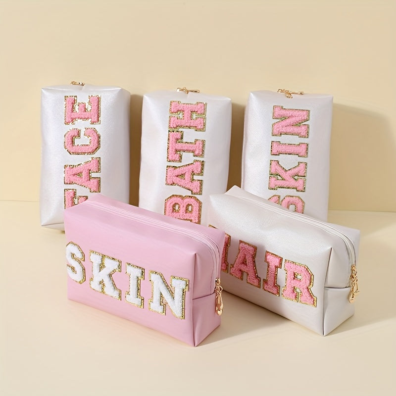 Chenille Letter Cosmetic Bag Zipper Pouch Waterproof Makeup Organizer