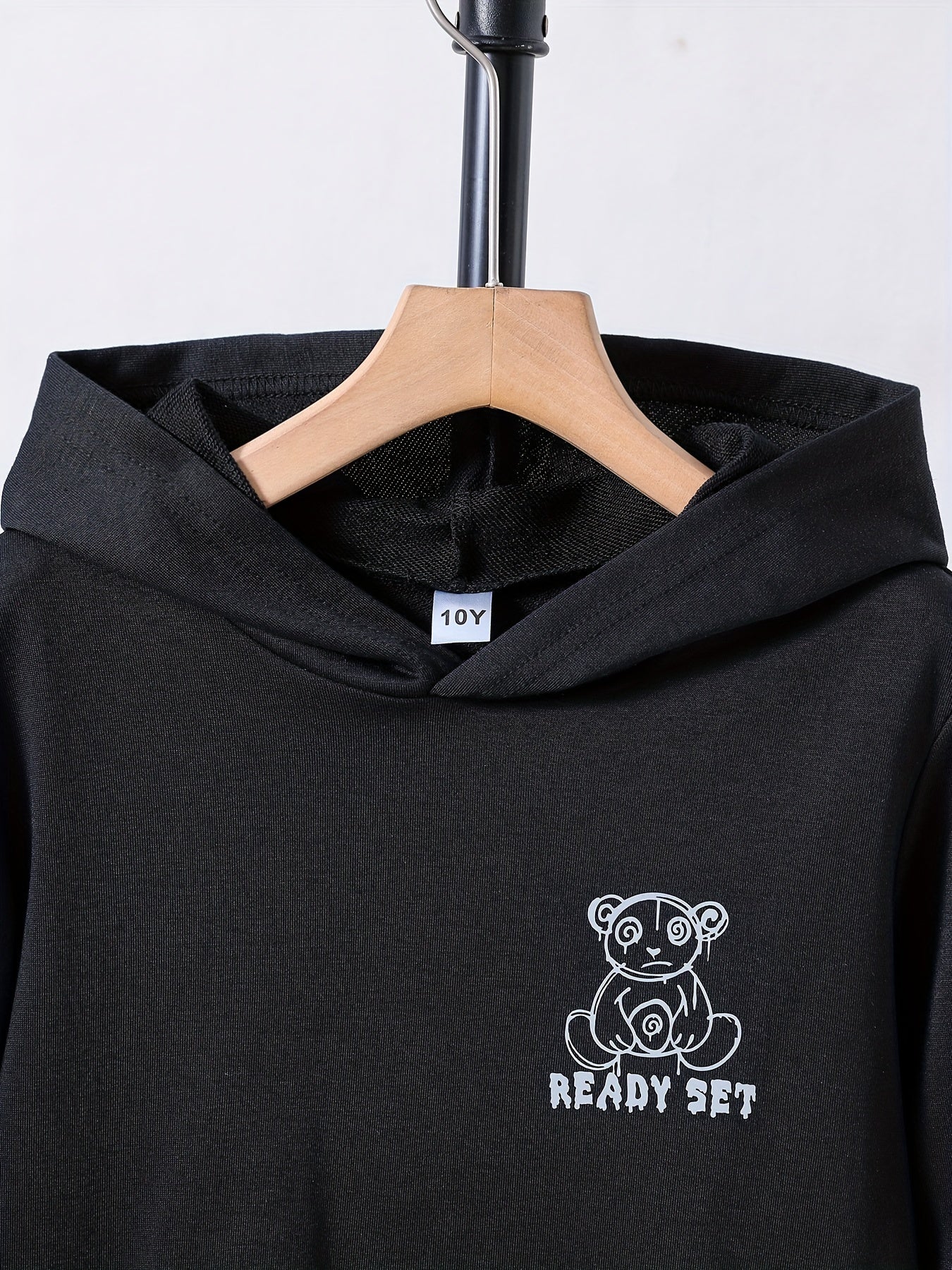 Bear & Letter Print Boys Pullover Sweatshirt Long Sleeve Crew Neck Tops Kids