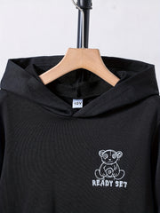 Bear & Letter Print Boys Pullover Sweatshirt Long Sleeve Crew Neck Tops Kids