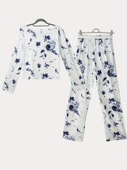 Floral Print Boho 2pc Set Top & Pants Outfits Women's Clothing