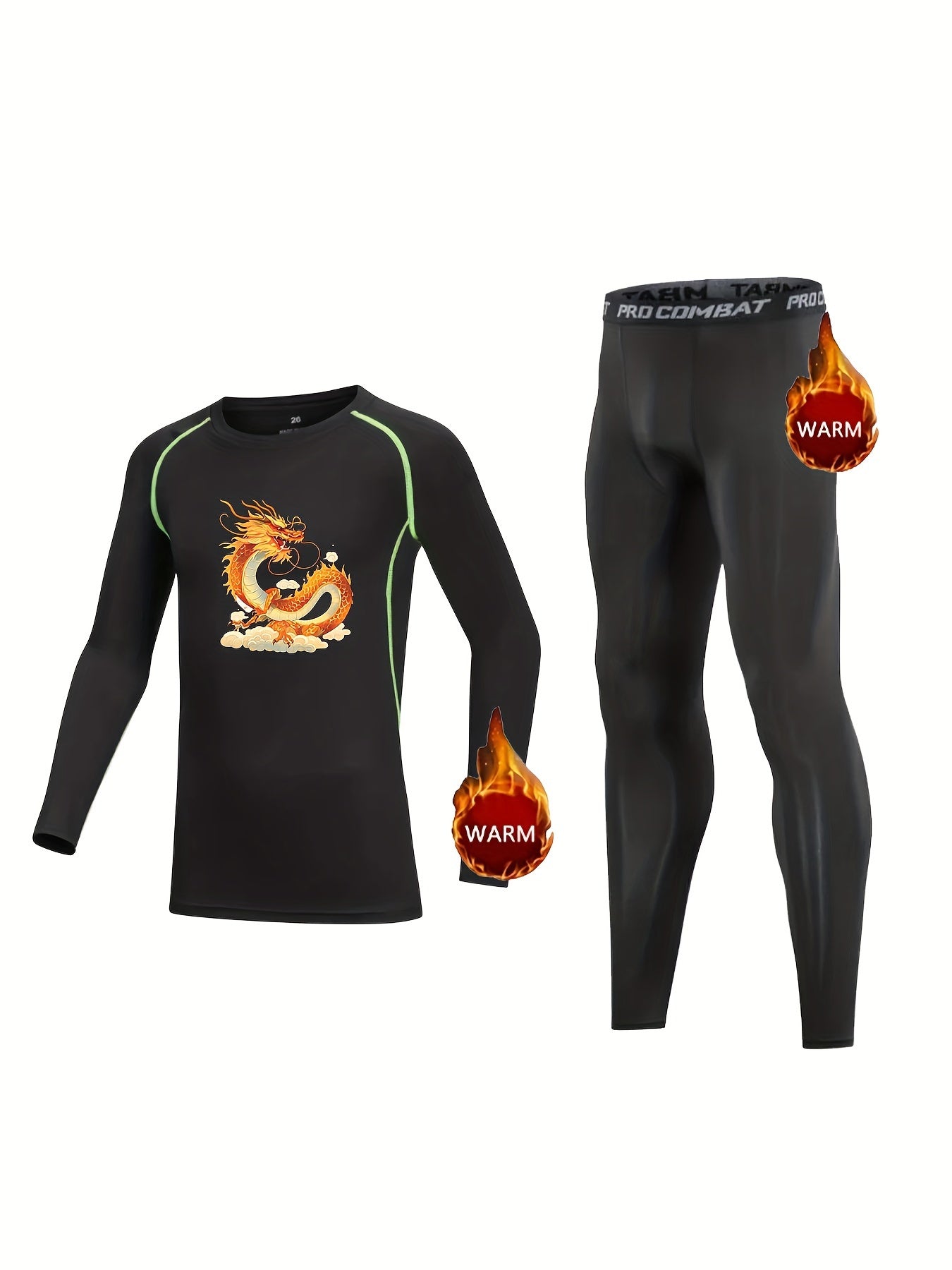 Kids Dragon Pattern Fleece Sets Long Sleeve Pullover & Matching Pants