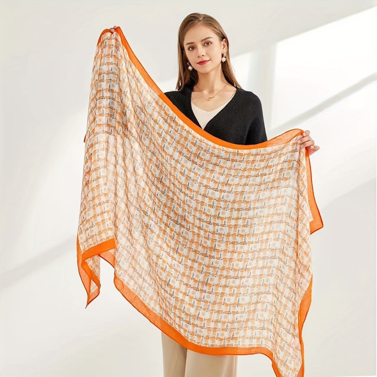 Boho Plaid Print Scarf Thin Breathable Shawl Large Headwraps