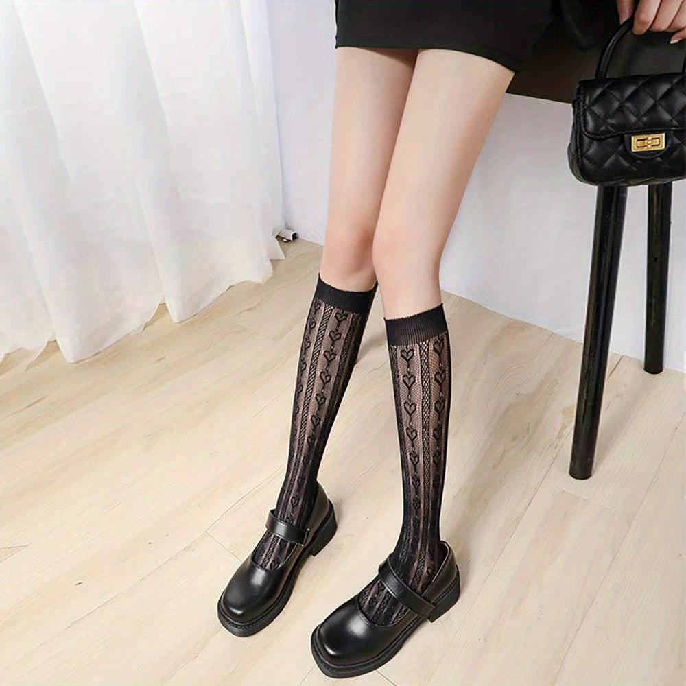 Heart Pattern Calf Socks Sweet Lolita Lace Knee High Socks Women's Stockings