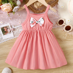 Holiday Bow Pleated Cami Dress For Toddler Baby Girls