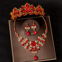 Baroque Red Rhinestone Necklace Crown Princess Queen Head Jewelry