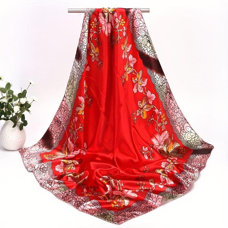 Flower Print Vintage Shawl Classic Satin Square Scarf Bandana