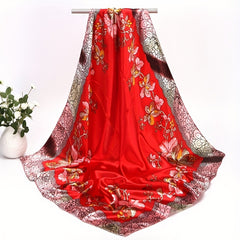 Flower Print Vintage Shawl Classic Satin Square Scarf Bandana