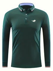 Men's Vintage Dolphin Print Polo Shirt Casual Slightly Stretch