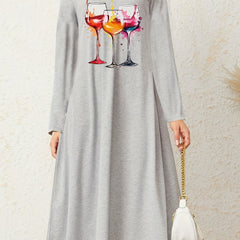 Wine Glasses Print Long Sleeve Nightdress