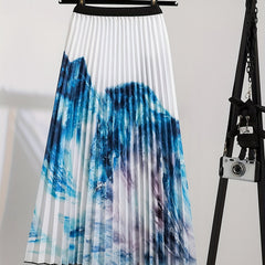 Painting Print Elastic Pleated A-line Skirt