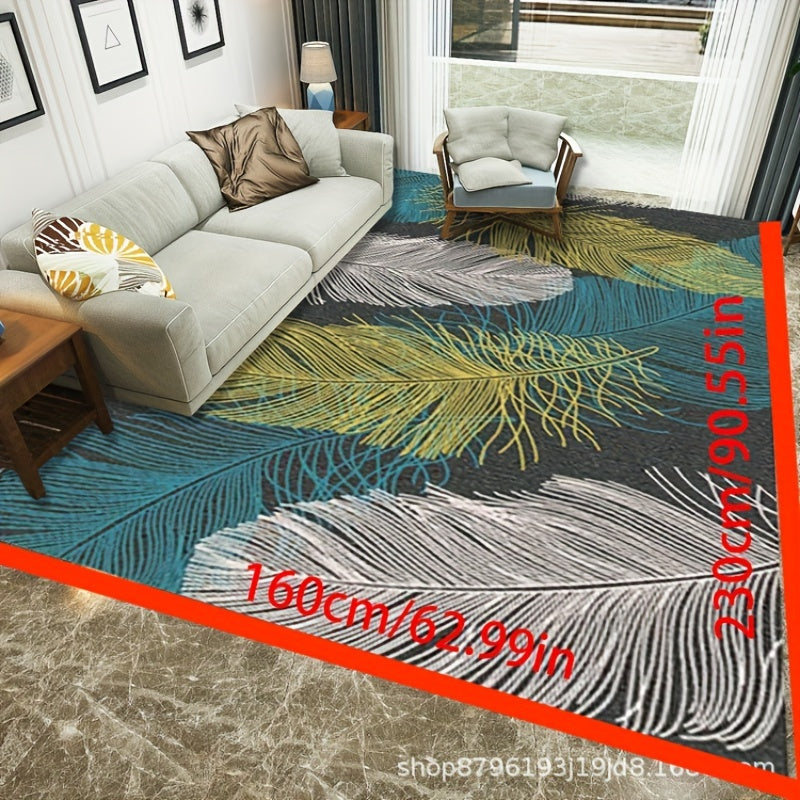 Abstract Leaves Area Rug 25'X7 55' TPR Anti-slip Backing Washable