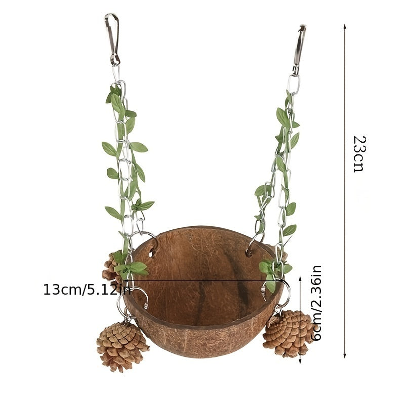 Coconut Bird Nest Parrot Breeding Box Hanging Swing Hammock Toy