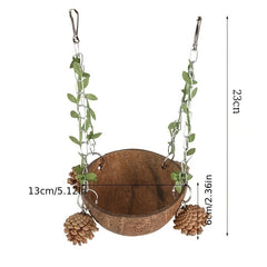 Coconut Bird Nest Parrot Breeding Box Hanging Swing Hammock Toy