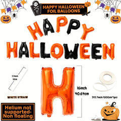 Happy Halloween Banner & Balloons Set - Orange & Black Party Decorations