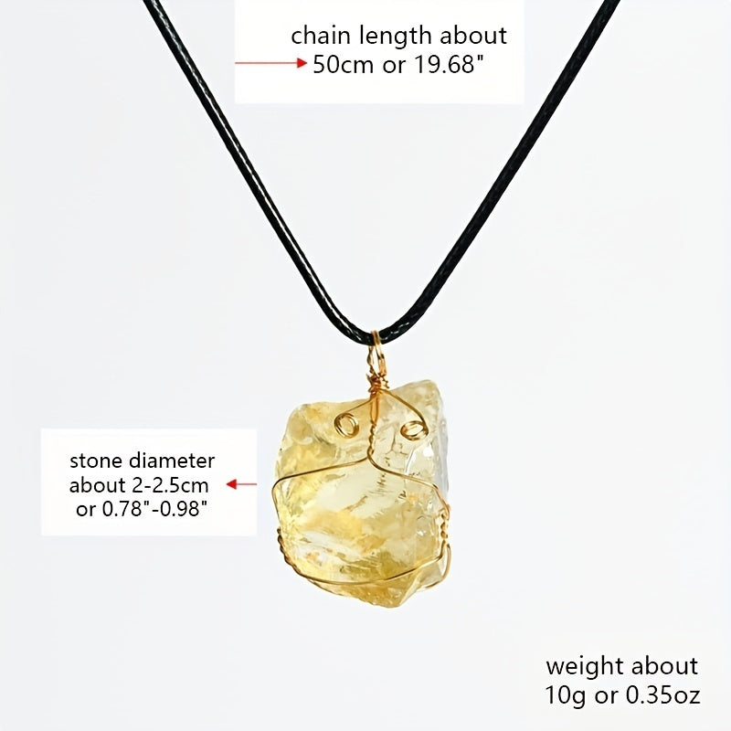 Kids Irregular Stone Pendant Leather Rope Necklaces
