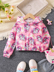 Girls Unicorn Full Print Hoodie Cropped Sweatshirt Pullover