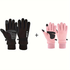 2 Pairs Windproof Fishing Gloves Full Finger Winter Warm Anti-Slip Gloves