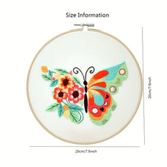 3pcs Embroidery Kit Flowers & Butterfly Pattern 20 07 Cm Hoop