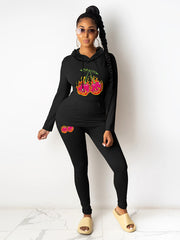 Cherry Print Sweatsuit Set Hoodies & Skinny Pants