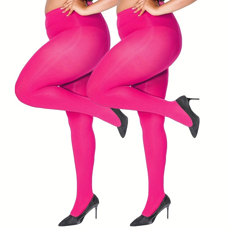 2 Pairs Plus Size Casual Pantyhose Set Women's Plus Elastic Control Top Tights