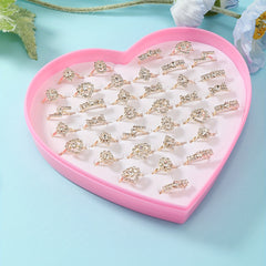 36pcs Girls Rhinestone Rings Set for Kids Gifts