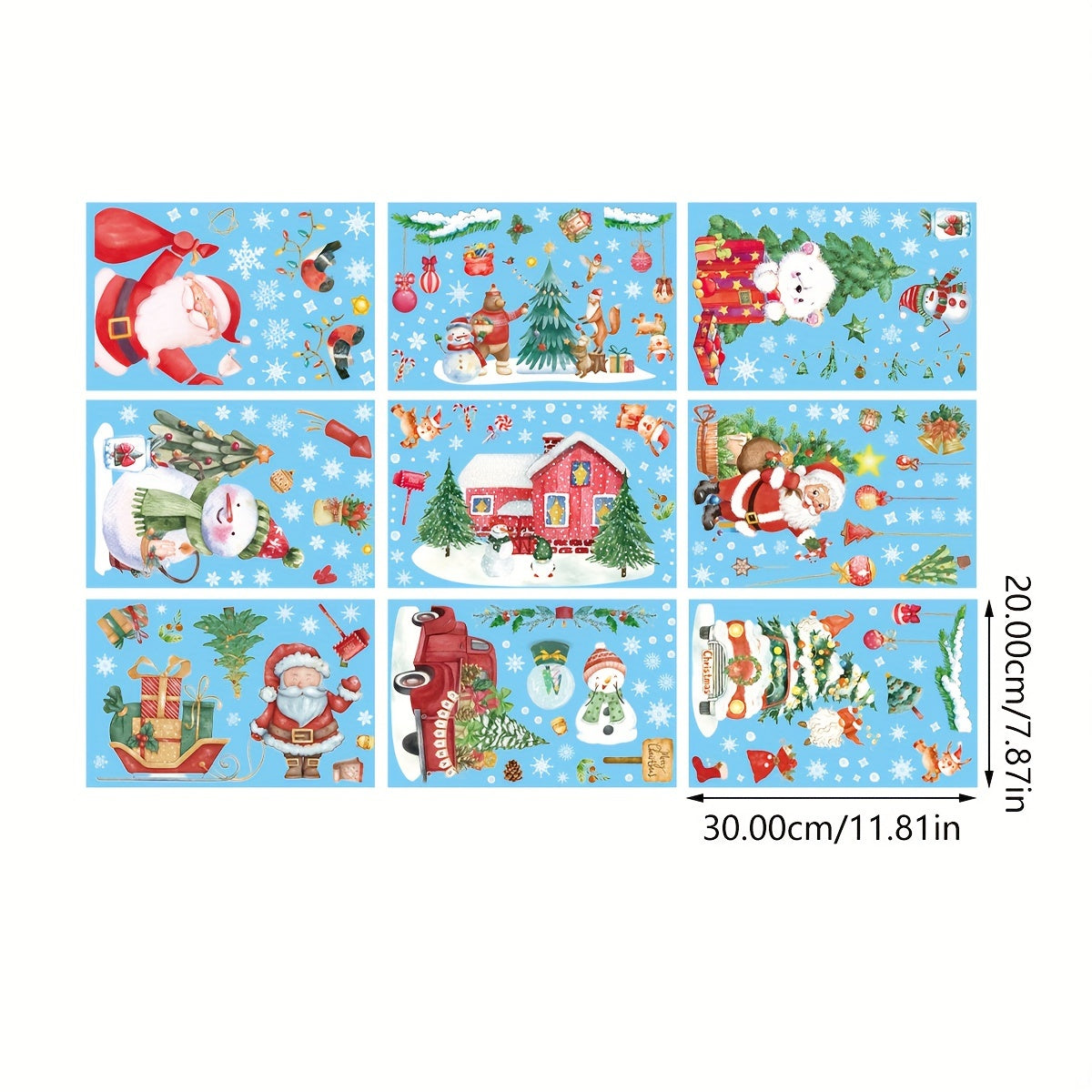 Watercolor Santa Claus Elk Christmas Window Stickers