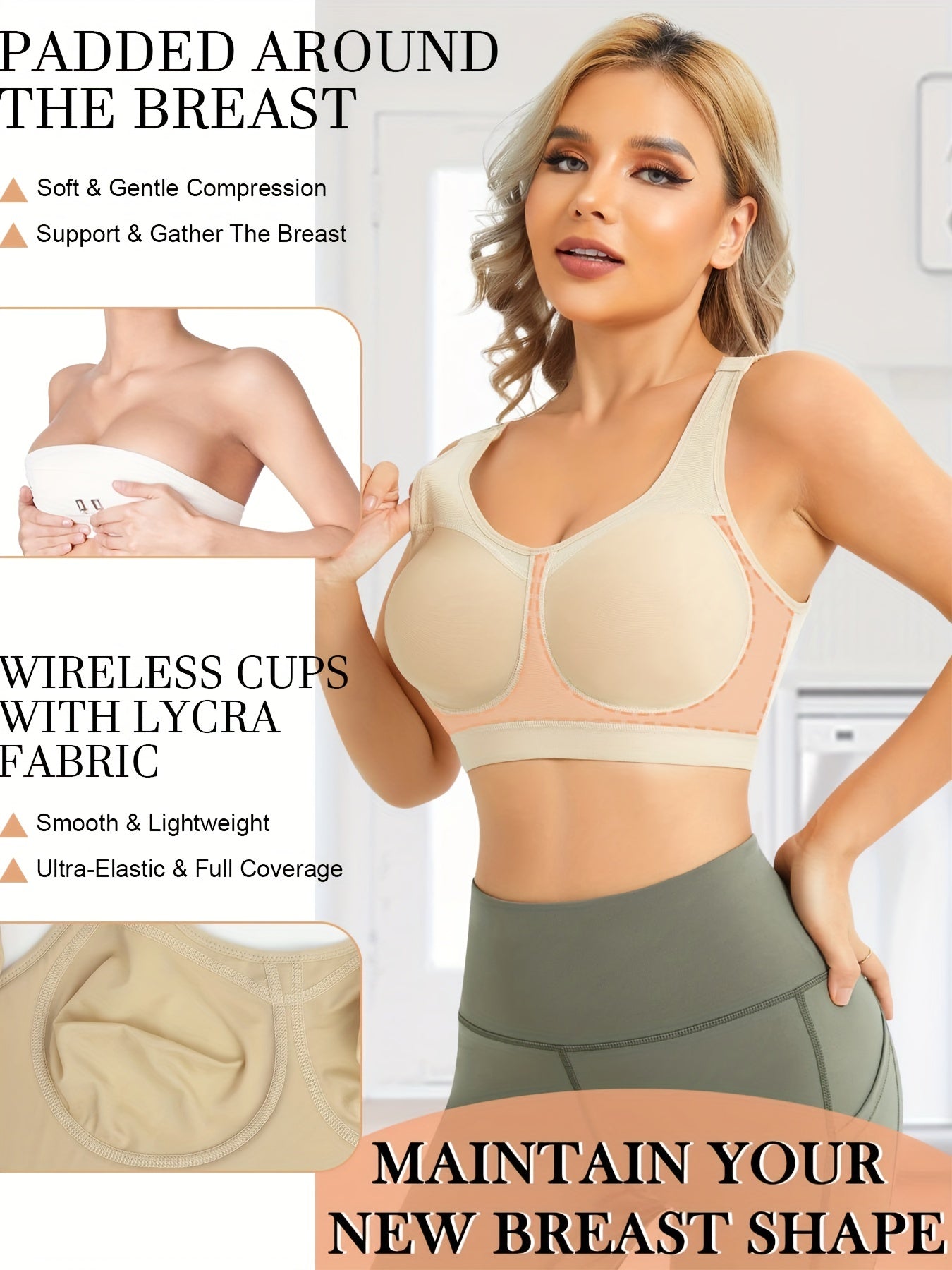 Seamless Full Coverage Bra Wide Strap Wireless Support Women's Lingerie