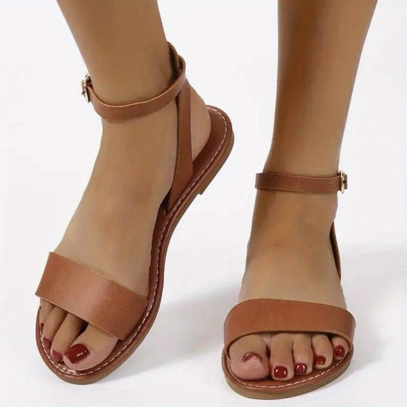 Women's Buckle Strap Flat Sandals Round & Open Toe Beach Casual Sandals