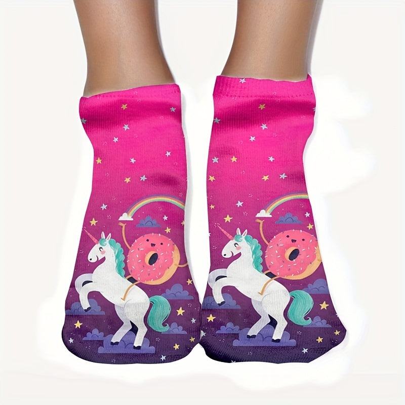 4 Pairs Unicorn Pattern Socks & Lightweight Low Cut Socks Women's Stockings
