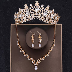 Baroque Crystal Crown Tiara Necklace Earrings Set For Women