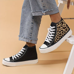 Leopard Pattern Canvas Shoes Lace Up Comfort High Top Outdoor Shoes
