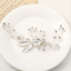Silvery Floral Wedding Hair Clip Faux Pearl Bridal Hairpin Crystal Barrette