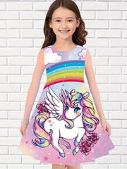 3D Unicorn Print Sleeveless Dress for Girls